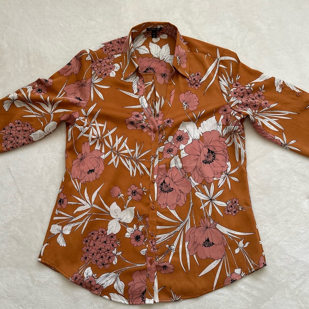 Express Orange Floral Blouse